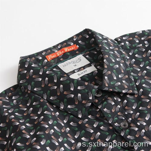 Camisa de hombre de algodón de manga larga con estampado regular chic